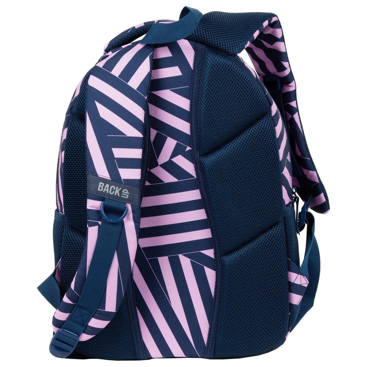 Stylish and unique backpack backup 3 model X 11 is sure to make you stand out. The wide, intersecting stripes in a surprising navy blue and pink color combination adds a touch of fun to your everyday look. Stay organized and on trend with this must-have backpack.