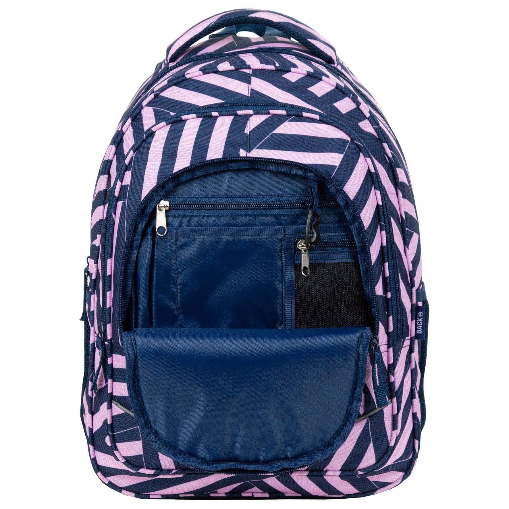 Stylish and unique backpack backup 3 model X 11 is sure to make you stand out. The wide, intersecting stripes in a surprising navy blue and pink color combination adds a touch of fun to your everyday look. Stay organized and on trend with this must-have backpack.