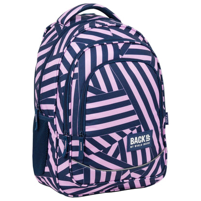 Stylish and unique backpack backup 3 model X 11 is sure to make you stand out. The wide, intersecting stripes in a surprising navy blue and pink color combination adds a touch of fun to your everyday look. Stay organized and on trend with this must-have backpack.