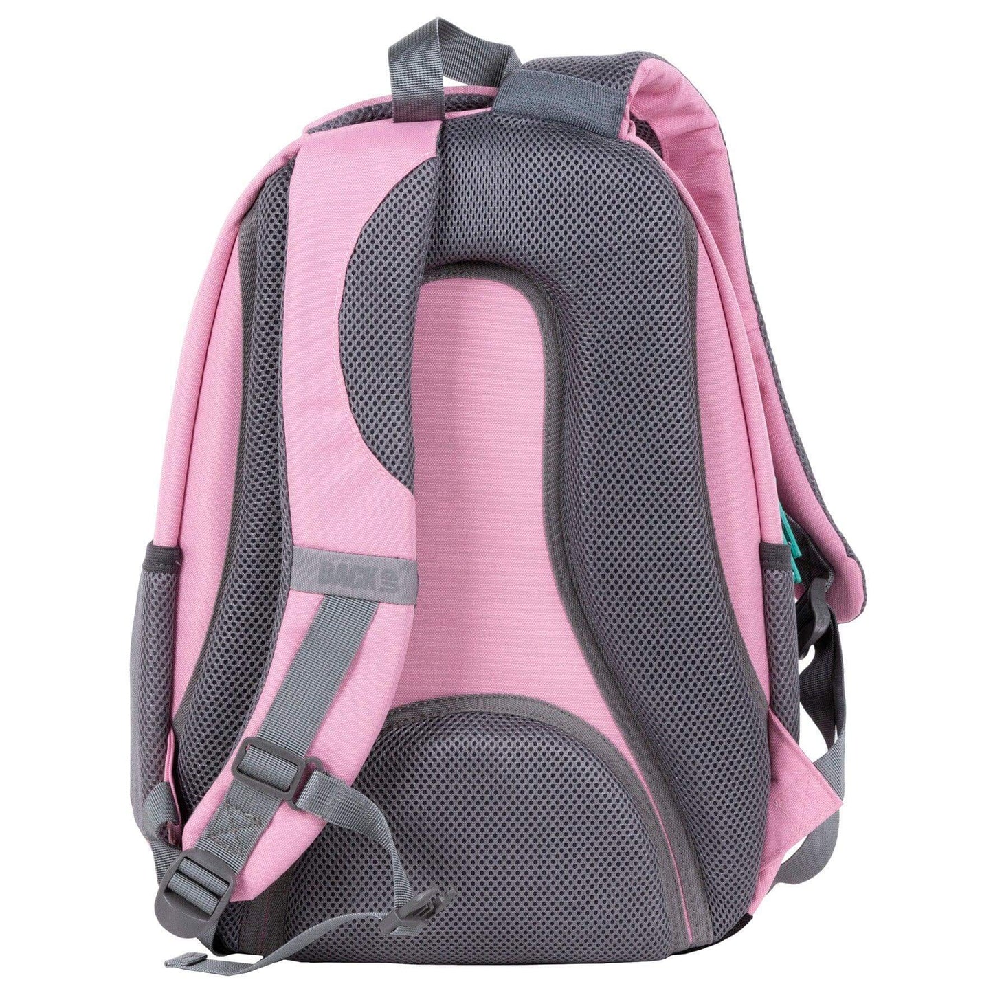 A durable and stylish backpack designed for the fashion-forward student. Featuring an eye-catching pink with a unique turquoise zipper, this backpack will surely turn heads. Perfect for girls who want to make a statement and stay organized with their school supplies.