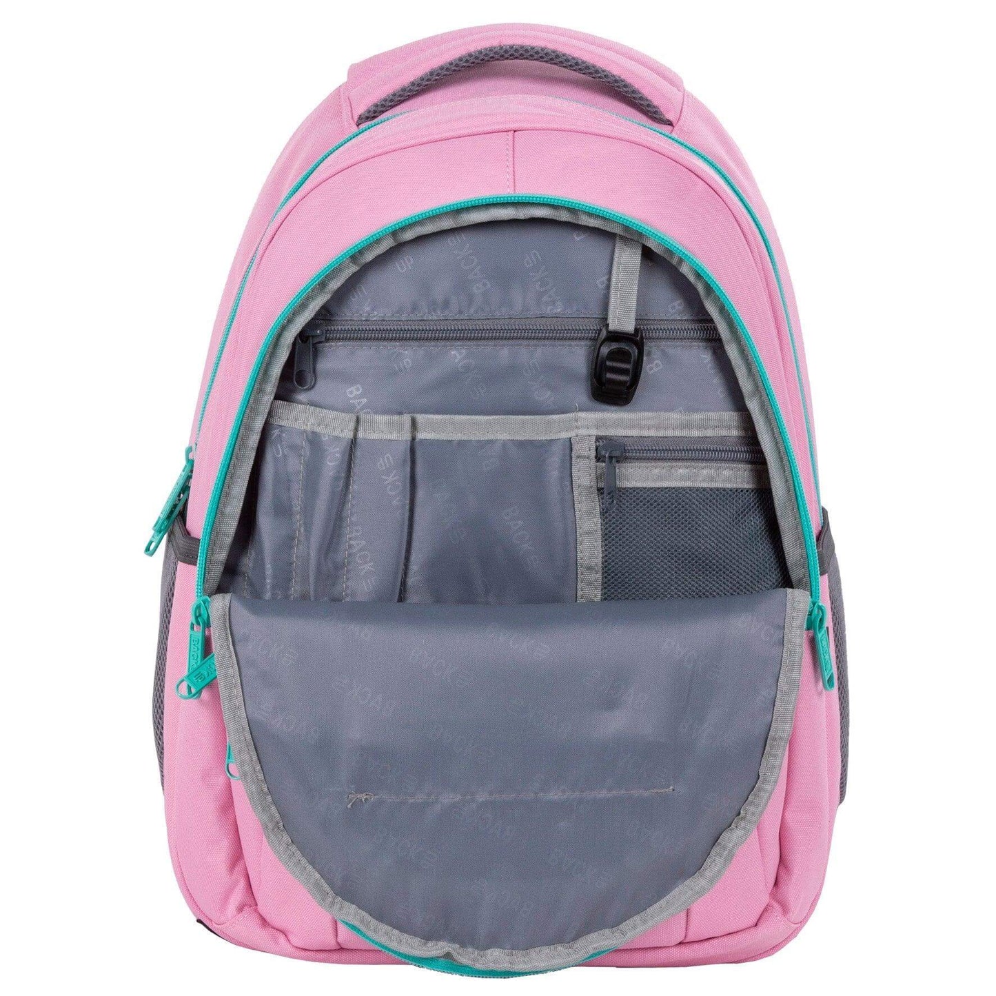 A durable and stylish backpack designed for the fashion-forward student. Featuring an eye-catching pink with a unique turquoise zipper, this backpack will surely turn heads. Perfect for girls who want to make a statement and stay organized with their school supplies.