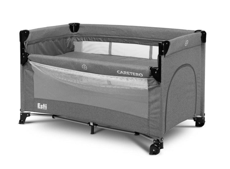 The Esti cot is a travel cot designed to facilitate the care of babies. Its biggest advantage is the foldable side, which transforms the cot into an extra bed and provides more comfortable access to the child. The practical folding mechanism means that folding or unfolding takes only a moment. The cot also has wheels with a blockade for easy portability. The side door closed with a zipper will allow older children to safely enter the cot, which can be used as a playpen.