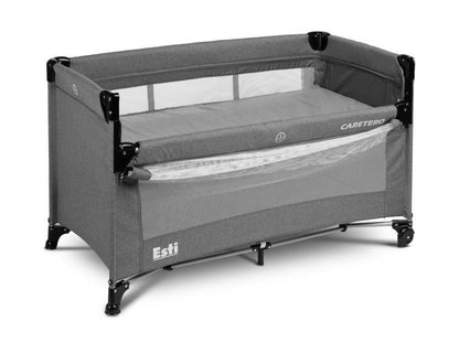 The Esti cot is a travel cot designed to facilitate the care of babies. Its biggest advantage is the foldable side, which transforms the cot into an extra bed and provides more comfortable access to the child. The practical folding mechanism means that folding or unfolding takes only a moment. The cot also has wheels with a blockade for easy portability. The side door closed with a zipper will allow older children to safely enter the cot, which can be used as a playpen.