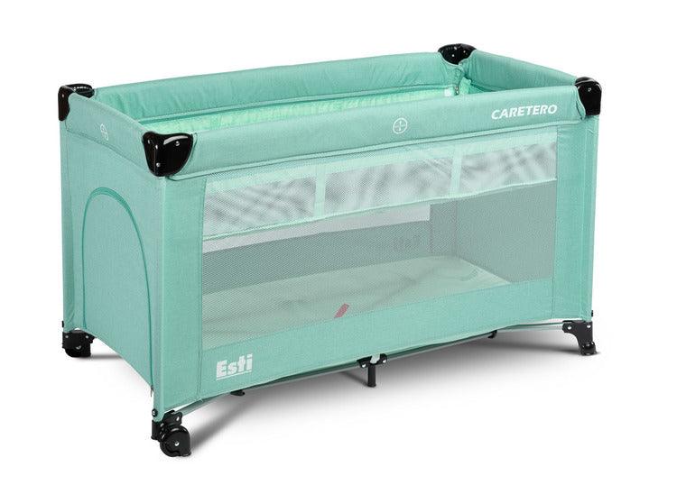 The Esti cot is a travel cot designed to facilitate the care of babies. Its biggest advantage is the foldable side, which transforms the cot into an extra bed and provides more comfortable access to the child. The practical folding mechanism means that folding or unfolding takes only a moment. The cot also has wheels with a blockade for easy portability. The side door closed with a zipper will allow older children to safely enter the cot, which can be used as a playpen.