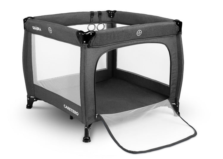 Light weight, practical and easy to operate square playpen. Quadra is perfect as a place for the baby to rest and play both at home and while travelling. Equipped with a soft mattress with a colourful design and stand-up learning handles. Matching carrier bag for easy transportation included.