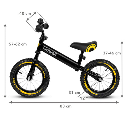 Cruzer balance bike for toddler kids age 3, 4 and 5 year old boys & girls. A lightweight children bicycle only 3.50 kg, less burden for the child when learning cycling. Inflatable 12 inch wheels, steel frame, non-slip & soft rubber handles. The balance bike has a fully swiveling handlebar with height adjustment. Riding a balance bike develops the ability to maintain balance and exercises motor coordination. It is an excellent preparation for children to ride a traditional bike.