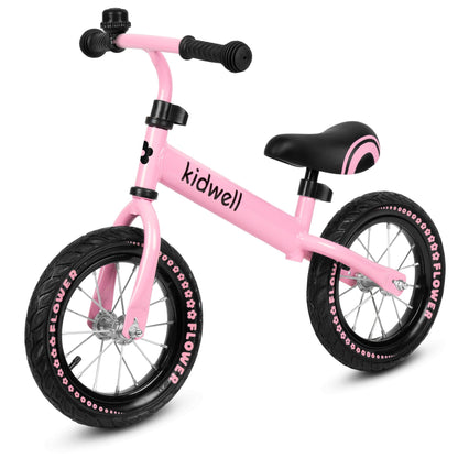 Cruzer balance bike for toddler kids age 3, 4 and 5 year old boys & girls. A lightweight children bicycle only 3.50 kg, less burden for the child when learning cycling. Inflatable 12 inch wheels, steel frame, non-slip & soft rubber handles. The balance bike has a fully swiveling handlebar with height adjustment. Riding a balance bike develops the ability to maintain balance and exercises motor coordination. It is an excellent preparation for children to ride a traditional bike.