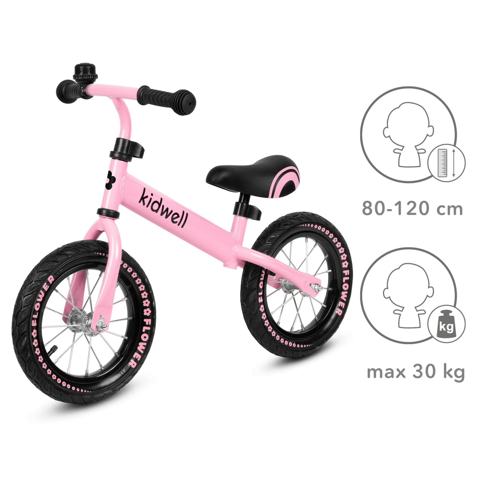 Cruzer balance bike for toddler kids age 3, 4 and 5 year old boys & girls. A lightweight children bicycle only 3.50 kg, less burden for the child when learning cycling. Inflatable 12 inch wheels, steel frame, non-slip & soft rubber handles. The balance bike has a fully swiveling handlebar with height adjustment. Riding a balance bike develops the ability to maintain balance and exercises motor coordination. It is an excellent preparation for children to ride a traditional bike.