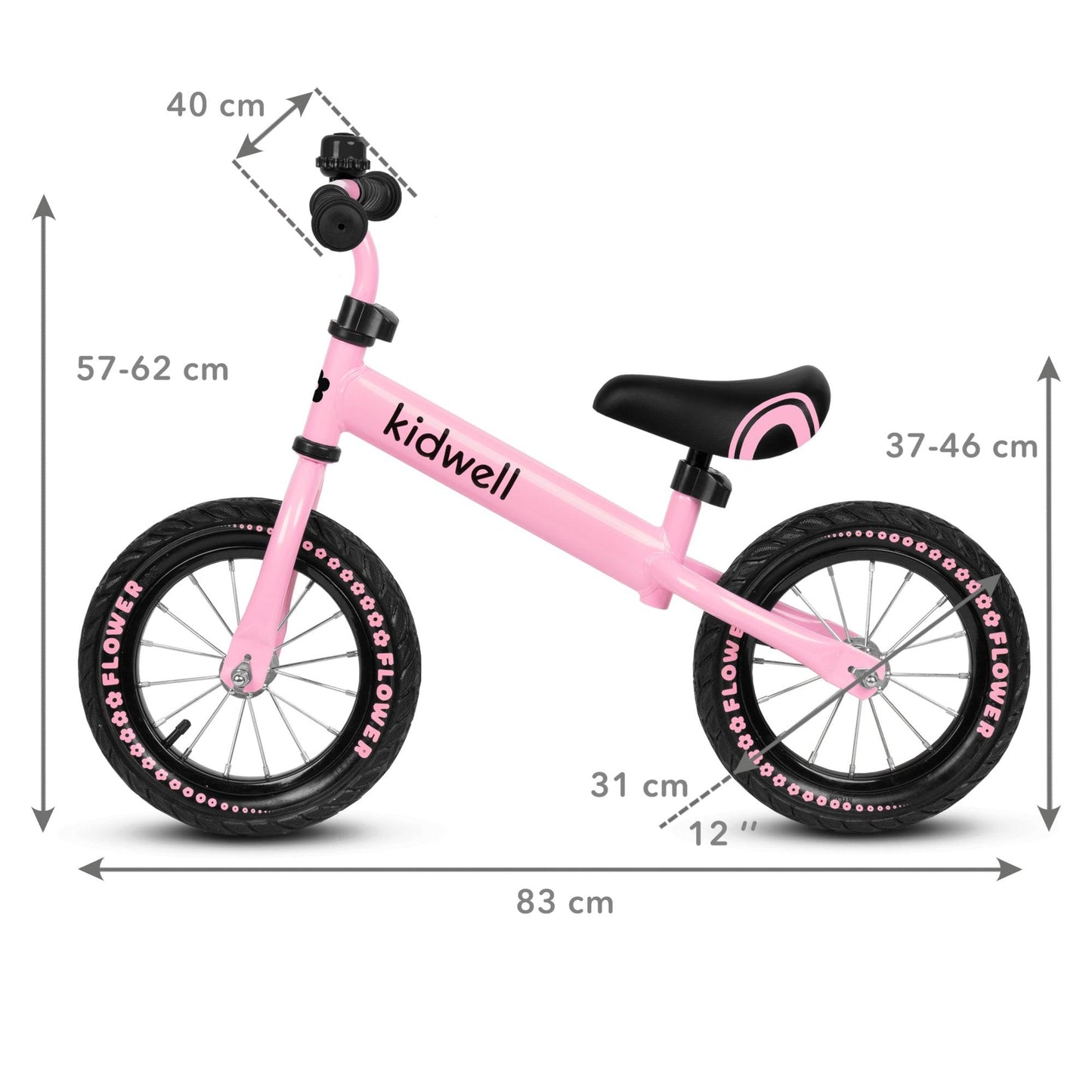 Cruzer balance bike for toddler kids age 3, 4 and 5 year old boys & girls. A lightweight children bicycle only 3.50 kg, less burden for the child when learning cycling. Inflatable 12 inch wheels, steel frame, non-slip & soft rubber handles. The balance bike has a fully swiveling handlebar with height adjustment. Riding a balance bike develops the ability to maintain balance and exercises motor coordination. It is an excellent preparation for children to ride a traditional bike.