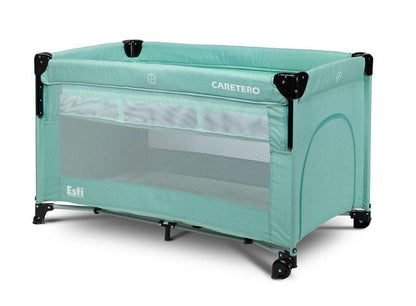 The Esti cot is a travel cot designed to facilitate the care of babies. Its biggest advantage is the foldable side, which transforms the cot into an extra bed and provides more comfortable access to the child. The practical folding mechanism means that folding or unfolding takes only a moment. The cot also has wheels with a blockade for easy portability. The side door closed with a zipper will allow older children to safely enter the cot, which can be used as a playpen.