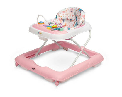 Nel is an affordable and stylish toddler walker by Toyz. It is distinguished by elegant colors and comfortable use. The special design allows you to adjust the position of the seat to the height of the toddler - so that the feet freely touch the ground. It is equipped with a battery-powered sound panel and manual toys for fun.