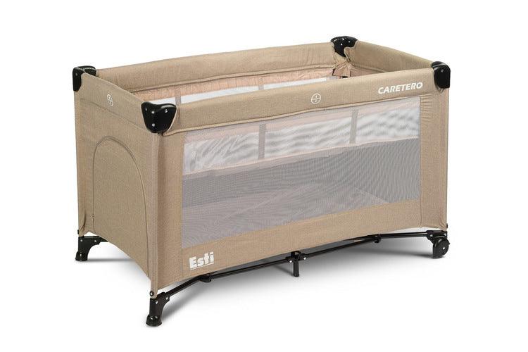 The Esti cot is a travel cot designed to facilitate the care of babies. Its biggest advantage is the foldable side, which transforms the cot into an extra bed and provides more comfortable access to the child. The practical folding mechanism means that folding or unfolding takes only a moment. The cot also has wheels with a blockade for easy portability. The side door closed with a zipper will allow older children to safely enter the cot, which can be used as a playpen.