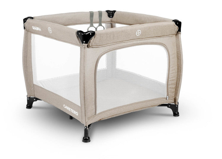 Light weight, practical and easy to operate square playpen. Quadra is perfect as a place for the baby to rest and play both at home and while travelling. Equipped with a soft mattress with a colourful design and stand-up learning handles. Matching carrier bag for easy transportation included.