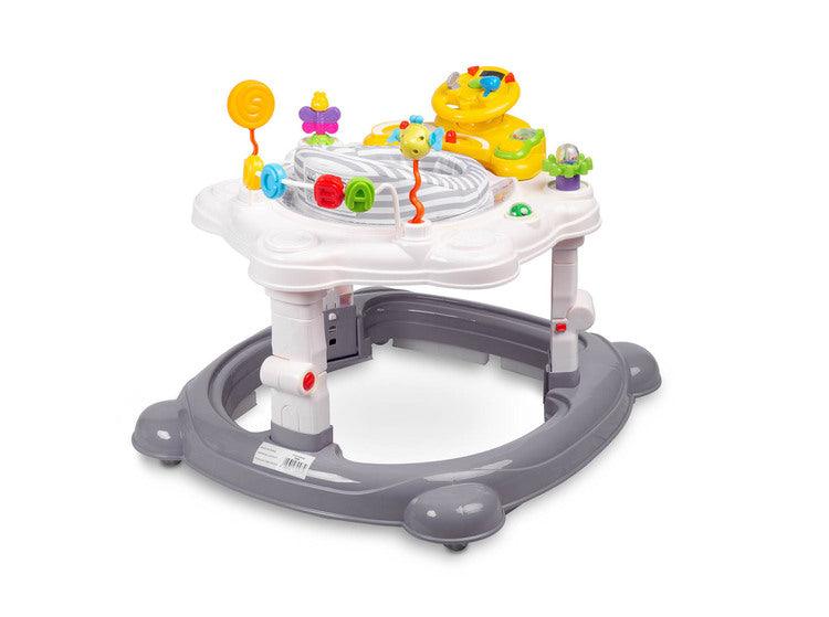 Avoided any compromise while creating the HipHop walker. It aids during the walk-learning stage, develops curiosity and provides fun again and again (thanks to the 360° rotating seat). HipHop combines 3 functions: walker, jumper and rocker. One toy and three kinds of fun. Comfortable adjustment of the seat height, solid metal frame and high quality materials will endure many years of great fun.