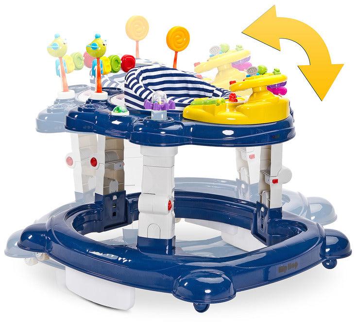 Avoided any compromise while creating the HipHop walker. It aids during the walk-learning stage, develops curiosity and provides fun again and again (thanks to the 360° rotating seat). HipHop combines 3 functions: walker, jumper and rocker. One toy and three kinds of fun. Comfortable adjustment of the seat height, solid metal frame and high quality materials will endure many years of great fun.