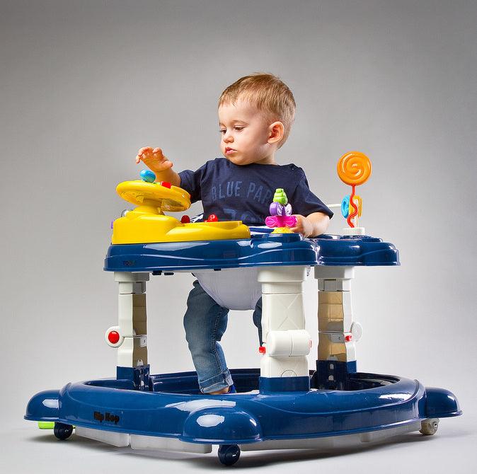 Avoided any compromise while creating the HipHop walker. It aids during the walk-learning stage, develops curiosity and provides fun again and again (thanks to the 360° rotating seat). HipHop combines 3 functions: walker, jumper and rocker. One toy and three kinds of fun. Comfortable adjustment of the seat height, solid metal frame and high quality materials will endure many years of great fun.