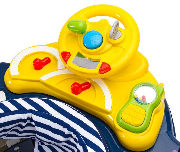 Avoided any compromise while creating the HipHop walker. It aids during the walk-learning stage, develops curiosity and provides fun again and again (thanks to the 360° rotating seat). HipHop combines 3 functions: walker, jumper and rocker. One toy and three kinds of fun. Comfortable adjustment of the seat height, solid metal frame and high quality materials will endure many years of great fun.