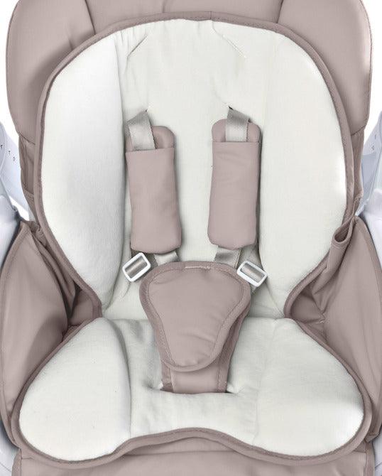 INDIGO is 2-in-1 baby & infant feeding high chair & electric swing. The swing is for newborn baby, weighing up to 9 kg. High chair is for feeding children aged 6 months to 3-4 years, maximum weight 15 kg.