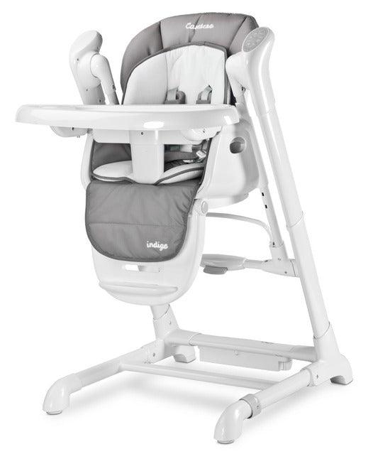 INDIGO is 2-in-1 baby & infant feeding high chair & electric swing. The swing is for newborn baby, weighing up to 9 kg. High chair is for feeding children aged 6 months to 3-4 years, maximum weight 15 kg.