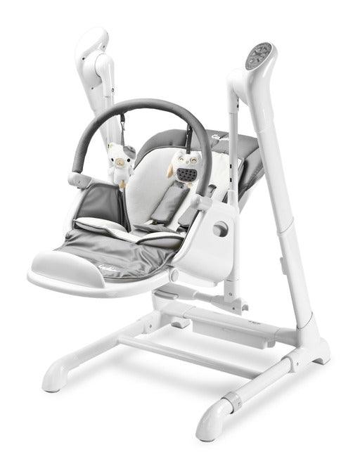 INDIGO is 2-in-1 baby & infant feeding high chair & electric swing. The swing is for newborn baby, weighing up to 9 kg. High chair is for feeding children aged 6 months to 3-4 years, maximum weight 15 kg.