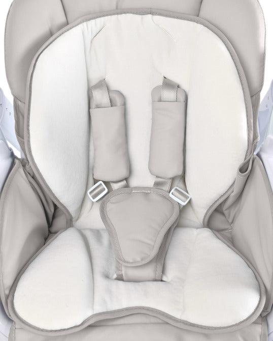 INDIGO is 2-in-1 baby & infant feeding high chair & electric swing. The swing is for newborn baby, weighing up to 9 kg. High chair is for feeding children aged 6 months to 3-4 years, maximum weight 15 kg.