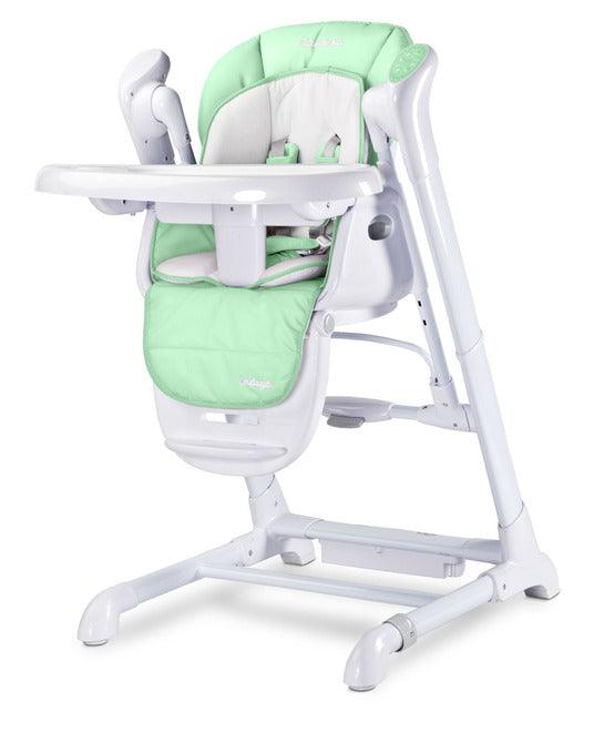 INDIGO is 2-in-1 baby & infant feeding high chair & electric swing. The swing is for newborn baby, weighing up to 9 kg. High chair is for feeding children aged 6 months to 3-4 years, maximum weight 15 kg.