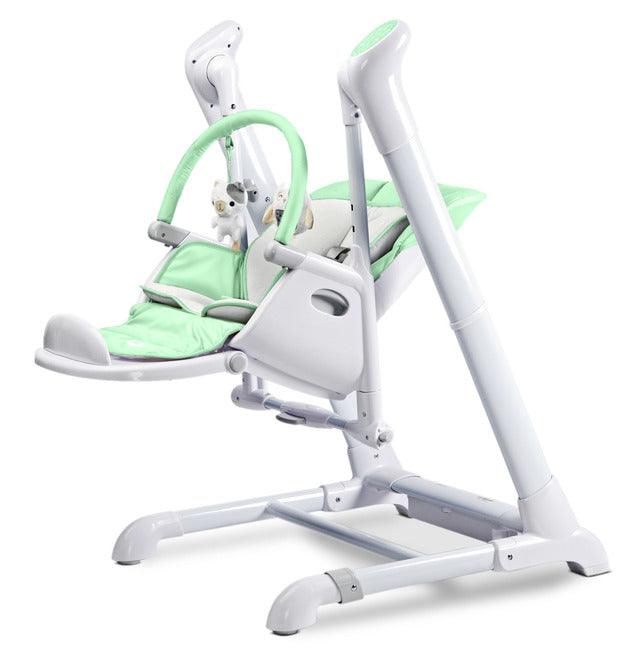 INDIGO is 2-in-1 baby & infant feeding high chair & electric swing. The swing is for newborn baby, weighing up to 9 kg. High chair is for feeding children aged 6 months to 3-4 years, maximum weight 15 kg.