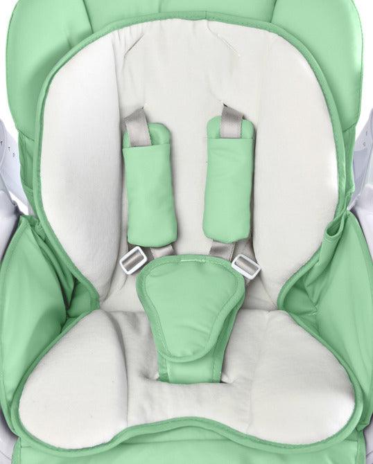 INDIGO is 2-in-1 baby & infant feeding high chair & electric swing. The swing is for newborn baby, weighing up to 9 kg. High chair is for feeding children aged 6 months to 3-4 years, maximum weight 15 kg.