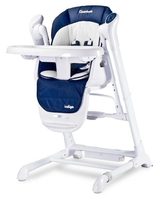 INDIGO is 2-in-1 baby & infant feeding high chair & electric swing. The swing is for newborn baby, weighing up to 9 kg. High chair is for feeding children aged 6 months to 3-4 years, maximum weight 15 kg.