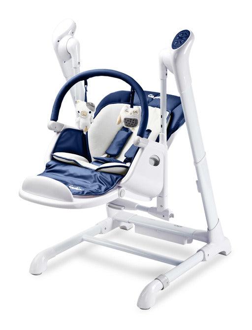INDIGO is 2-in-1 baby & infant feeding high chair & electric swing. The swing is for newborn baby, weighing up to 9 kg. High chair is for feeding children aged 6 months to 3-4 years, maximum weight 15 kg.