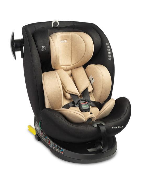 COMMO is a modern car seat with the demanding i-Size approval. The seat is intended for children from the first months of life (from 40 cm) until the moment when the seat is no longer required, i.e. when they reach 150 cm in height. Installation in the car is very easy and quick thanks to ISOFIX hooks and a Top Tether belt with an additional buckle with sound signaling. The seat can be rotated 360 degrees, making it easy to place your child in the seat.