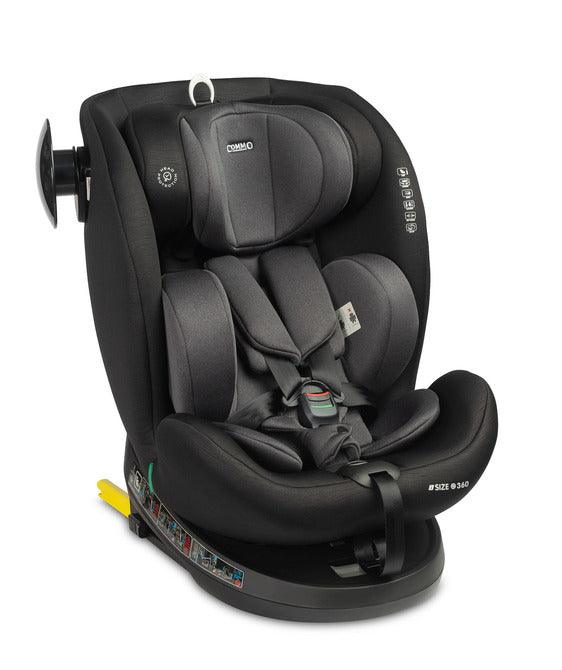 COMMO is a modern car seat with the demanding i-Size approval. The seat is intended for children from the first months of life (from 40 cm) until the moment when the seat is no longer required, i.e. when they reach 150 cm in height. Installation in the car is very easy and quick thanks to ISOFIX hooks and a Top Tether belt with an additional buckle with sound signaling. The seat can be rotated 360 degrees, making it easy to place your child in the seat.
