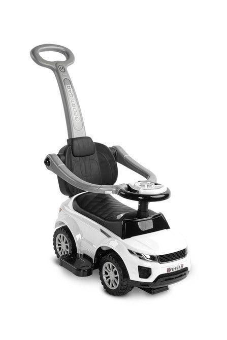 The Sport Car from Toyz is an indispensable companion for walks. Thanks to its design, it can be easily adapted to the needs of the child. It can be a pusher, a walker and a typical ride-on - just disassemble the appropriate elements. Rides have a battery-powered steering wheel with lights and sounds, and a very useful storage space under the seat. Raised rails prevent the baby from falling and block the possibility of turning the front wheels.