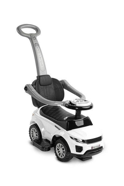 The Sport Car from Toyz is an indispensable companion for walks. Thanks to its design, it can be easily adapted to the needs of the child. It can be a pusher, a walker and a typical ride-on - just disassemble the appropriate elements. Rides have a battery-powered steering wheel with lights and sounds, and a very useful storage space under the seat. Raised rails prevent the baby from falling and block the possibility of turning the front wheels.