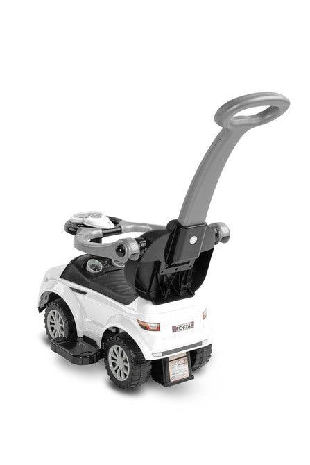 The Sport Car from Toyz is an indispensable companion for walks. Thanks to its design, it can be easily adapted to the needs of the child. It can be a pusher, a walker and a typical ride-on - just disassemble the appropriate elements. Rides have a battery-powered steering wheel with lights and sounds, and a very useful storage space under the seat. Raised rails prevent the baby from falling and block the possibility of turning the front wheels.