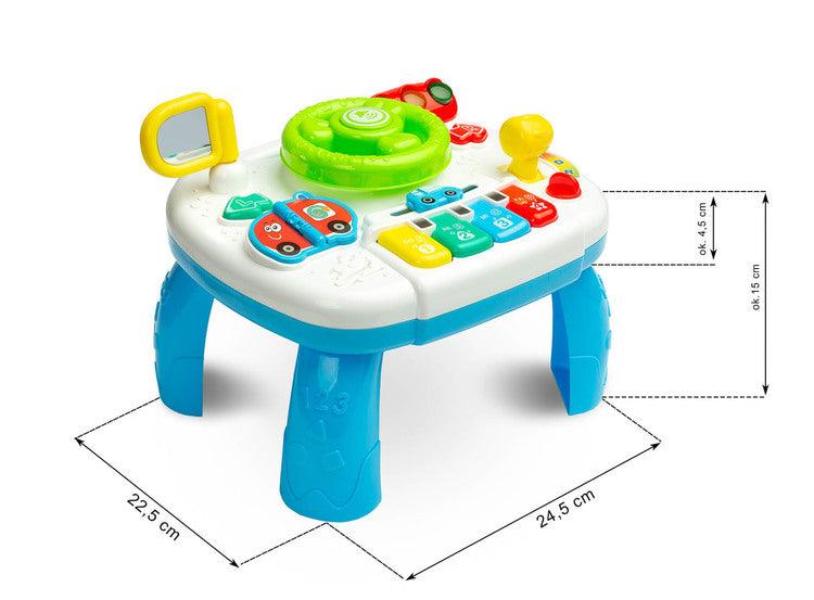 The Little Racers Drive's Table is a delightful educational toy from TOYZ that will provide your child with hours of great fun. The table is equipped with buttons and lights that harmonize with the loudspeaker emitting pleasant melodies and car sounds.
