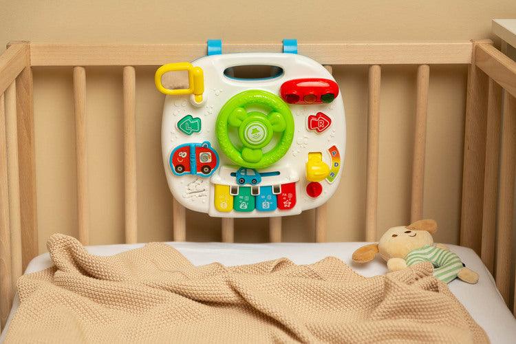 The Little Racers Drive's Table is a delightful educational toy from TOYZ that will provide your child with hours of great fun. The table is equipped with buttons and lights that harmonize with the loudspeaker emitting pleasant melodies and car sounds.