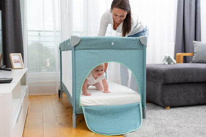 Made some smart adjustments to the well known Basic model. It turned out to be so good, we decided to award it with a big PLUS. The most important addition is the second floor lever. It helps in childcare during the early stages (up to 9 kg) making every parent's life easier. Also the wheels are a handy extra – they allow to move the playpen around with ease. Our another goal was to make the Basic PLUS playpen elegant. We used solid and durable Melange fabrics for the upholstery.