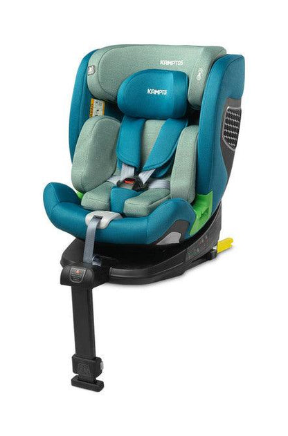 Caretero Kamptos is a swivel car seat for children from 40 cm to 150 cm tall, made in accordance with the i-Size standard. It was created with safety and comfort in mind. Children can be transported in the seat from the first months of life until the seat is no longer required, i.e. when they reach 150 cm in height. The seat is installed simply and quickly using the ISOFIX system and a stabilizing leg. The 360-degree rotatable seat ensures comfortable entry for children.