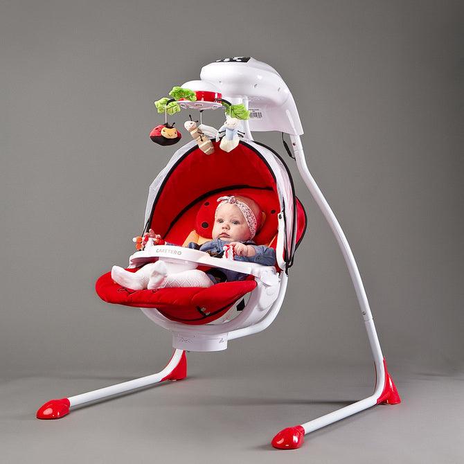 Bugies is a top-shelf electric swing for babies weighing up to 12 kg. Bugies was made with the needs of the most demanding parents in mind, who seek for a product that assists in a harmonous growth and development of the baby. Thanks to its comfortable seating, 5-point harness, toy-carousel, melodies and many swinging programs, Bugies is the perfect resting place for a baby during daytime. Electric swing for babies from birth, weight up to 12 kg.
