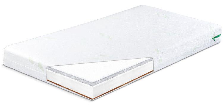 Luxe Aloe Vera 120 x 60 11 cm Buckwheat-Foam-Coconut Mattress provides comfort and restful sleep of a baby.  Its unique tunnel buckwheat filling contains components inhibiting the development of micro flora and mites. It does not spring, provides  proper backrest and adapts to baby's position during sleep. The layer of natural coconut fibers stiffens the construction of the mattress. That kind of structure provides proper air circulation. 