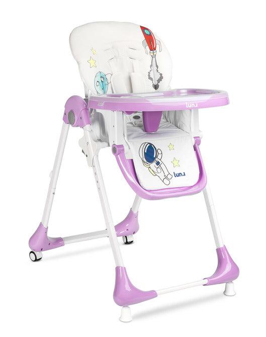 Luna features many advantages that parents will love. The chair is comfy, very easy to adjust to the baby's needs and the cheerful designs make every meal and enjoyable experience. Luna features and easy-to-clean upholstery and complies with all required safety norms. Large double and adjustable tray that will fit the whole meal. Safe use thanks to the steel frame. Unique looks large colorful designs are what babies like the most.</li>  <li>Aesthetical and sleek box for easy transportation and storing.