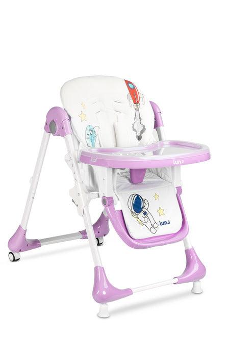 Luna features many advantages that parents will love. The chair is comfy, very easy to adjust to the baby's needs and the cheerful designs make every meal and enjoyable experience. Luna features and easy-to-clean upholstery and complies with all required safety norms. Large double and adjustable tray that will fit the whole meal. Safe use thanks to the steel frame. Unique looks large colorful designs are what babies like the most.</li>  <li>Aesthetical and sleek box for easy transportation and storing.