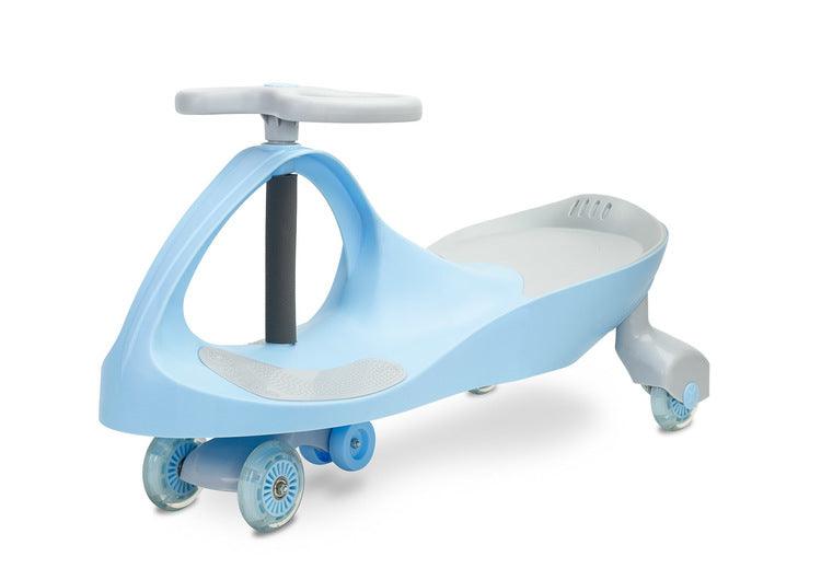 Spinner is a wiggle ride on car providing children a lot of fun. Your child can ride a spinner without legs, using alternate handlebar's movements. You can use it outside and at home. Thanks to rubber wheels, the floor is safe from any scratches. Wheels start to shine at a given proper speed. The anti-slipping place for legs and a specially profiled seat ensure a safe play. Spinner can be used from the age of 3, with no age limit. Max load limit is 100 kg.