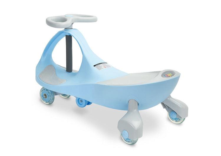 Spinner is a wiggle ride on car providing children a lot of fun. Your child can ride a spinner without legs, using alternate handlebar's movements. You can use it outside and at home. Thanks to rubber wheels, the floor is safe from any scratches. Wheels start to shine at a given proper speed. The anti-slipping place for legs and a specially profiled seat ensure a safe play. Spinner can be used from the age of 3, with no age limit. Max load limit is 100 kg.