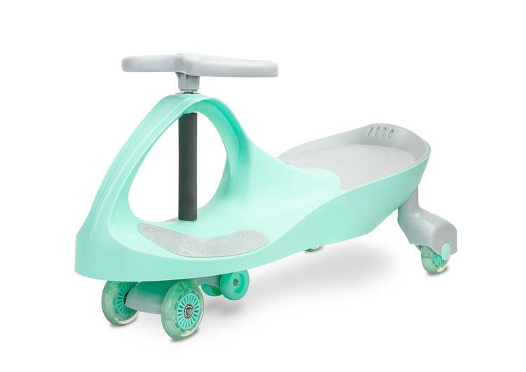 Spinner is a wiggle ride on car providing children a lot of fun. Your child can ride a spinner without legs, using alternate handlebar's movements. You can use it outside and at home. Thanks to rubber wheels, the floor is safe from any scratches. Wheels start to shine at a given proper speed. The anti-slipping place for legs and a specially profiled seat ensure a safe play. Spinner can be used from the age of 3, with no age limit. Max load limit is 100 kg.