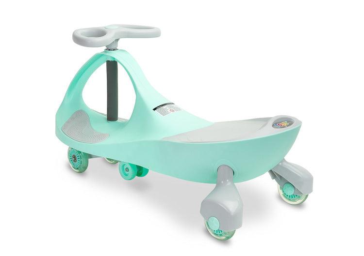 Spinner is a wiggle ride on car providing children a lot of fun. Your child can ride a spinner without legs, using alternate handlebar's movements. You can use it outside and at home. Thanks to rubber wheels, the floor is safe from any scratches. Wheels start to shine at a given proper speed. The anti-slipping place for legs and a specially profiled seat ensure a safe play. Spinner can be used from the age of 3, with no age limit. Max load limit is 100 kg.