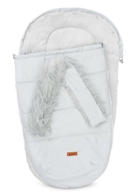 Indiana romper bag is a perfect product for winter walks. It combines a fashionable design and high quality. The romper bag is finished with a waterproof fabric imitating linen. Interior layer is made from soft and warm polar fleece. Additionally, between them, there is a fluffy, anti-allergic non-woven fabric which provides effective protection and comfort. The romper bag fits prams, strollers, and sledges. It also has holes for 5-point belts which enable safe fastening of a child.