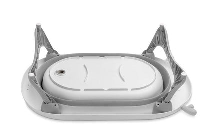 Foldable bathtub for small bathrooms and travels.It folds flat which makes it possible to save a lot of space in the apartment or a car.  The bathtub has a classic shape and is decorated with cute deer horns. It can be used from the first days of baby’s life until he/she is ready for a bath in a traditional bath tub. It is made of durable and skin-friendly material. Additionally, the legs of the bathtub are equipped with anti-slip pads which prevent sliding and a blockade against self-folding.