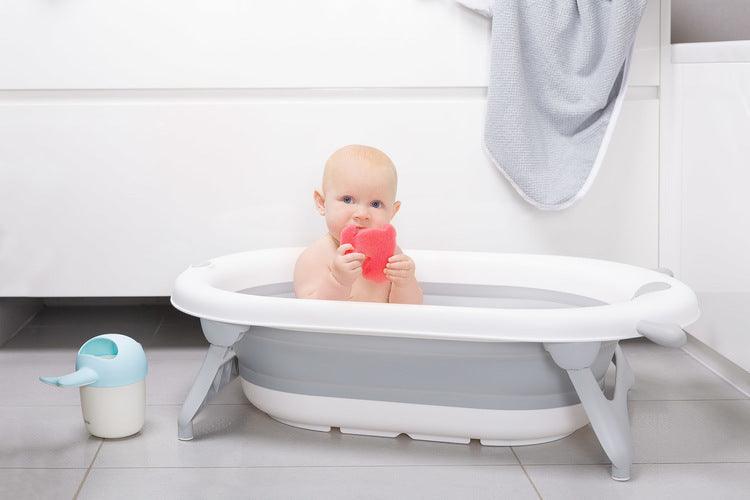 Foldable bathtub for small bathrooms and travels.It folds flat which makes it possible to save a lot of space in the apartment or a car.  The bathtub has a classic shape and is decorated with cute deer horns. It can be used from the first days of baby’s life until he/she is ready for a bath in a traditional bath tub. It is made of durable and skin-friendly material. Additionally, the legs of the bathtub are equipped with anti-slip pads which prevent sliding and a blockade against self-folding.